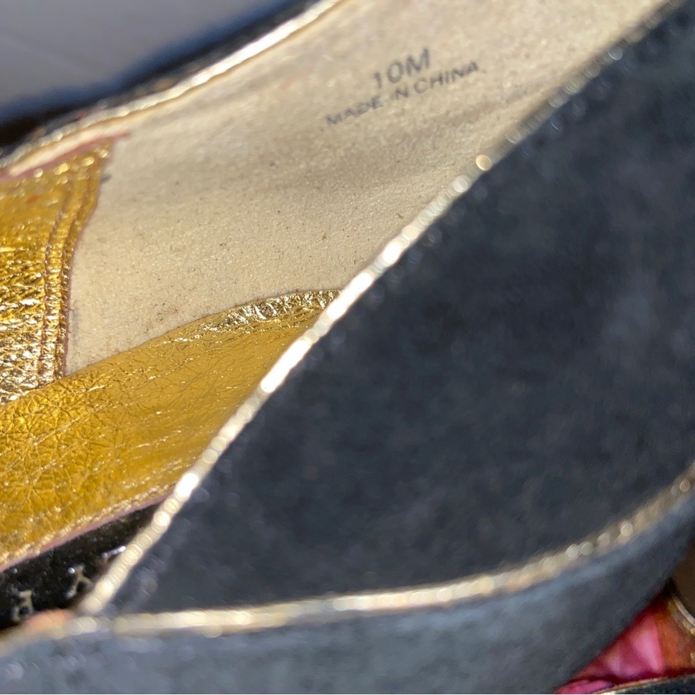 Lovely People Black And Gold Foil Scalloped Pointy Toe High Heel Shoes Size 10. - Picture 8 of 10